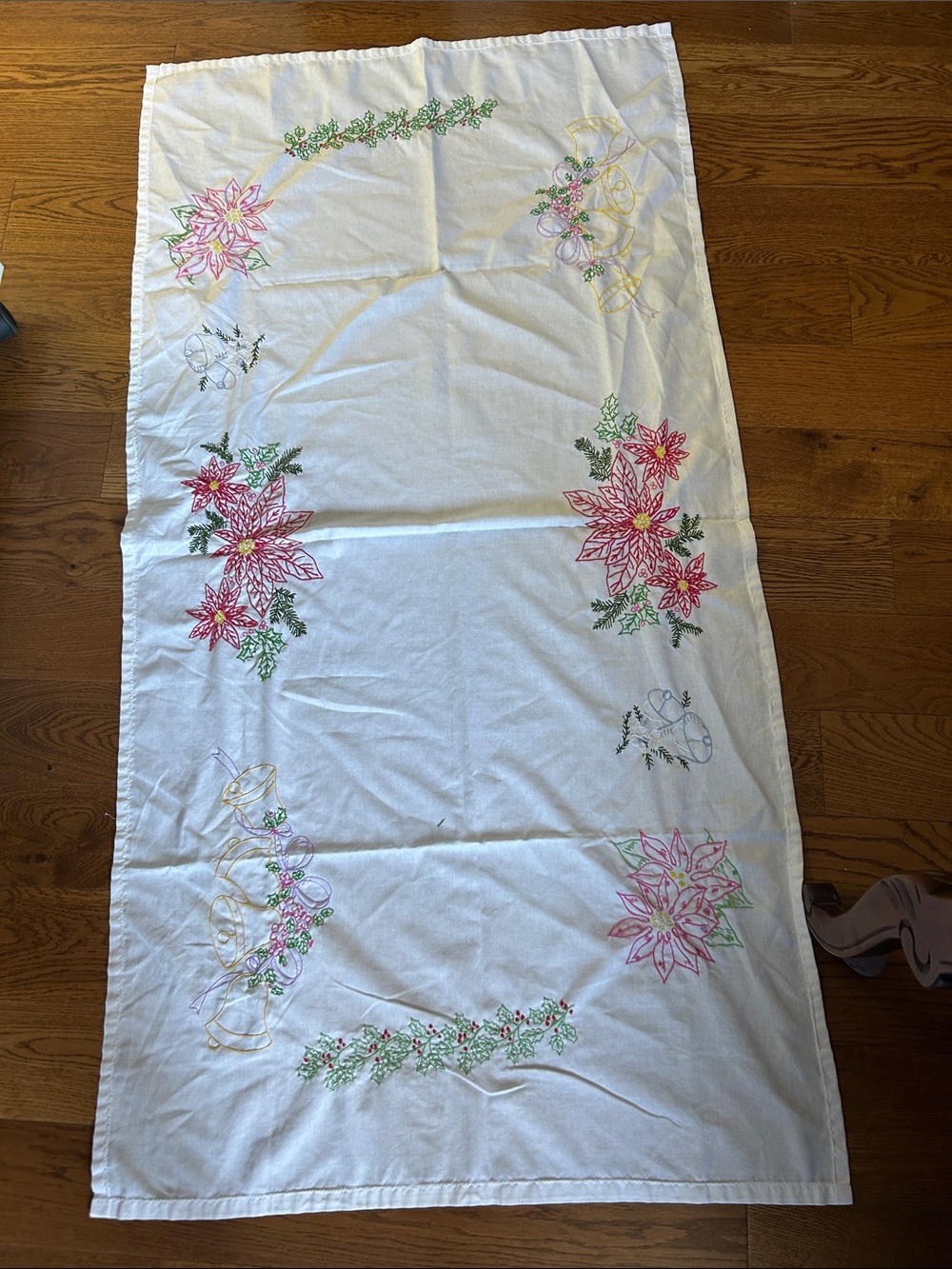 Embroidered Table Runner - Vintage Christmas Handmade